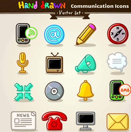 Different Hand drawn Retro icons vector graphic 05