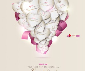 Heart and ribbons Valentine cards vector set 01