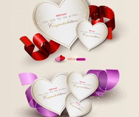 Heart and ribbons Valentine cards vector set 02