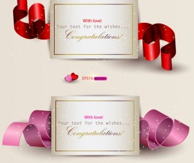 Heart and ribbons Valentine cards vector set 03