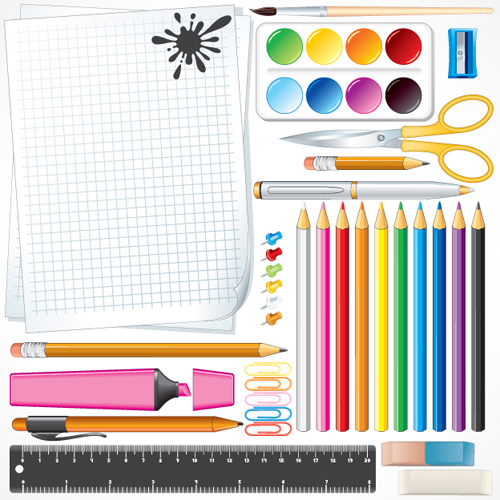 Different School supplies vector graphic set 10