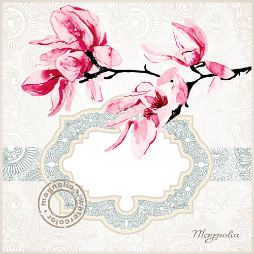 Set of Magnolia invitations cover vector graphic 01