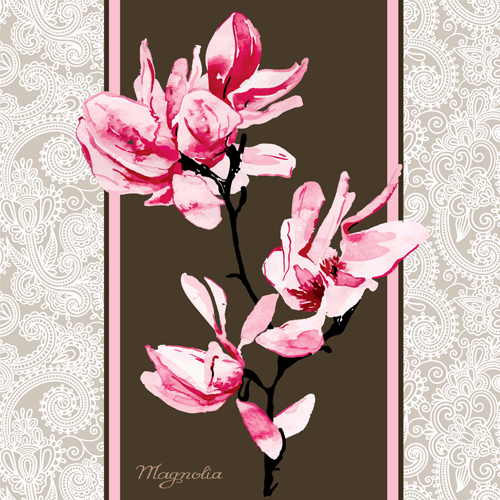 Set of Magnolia invitations cover vector graphic 03