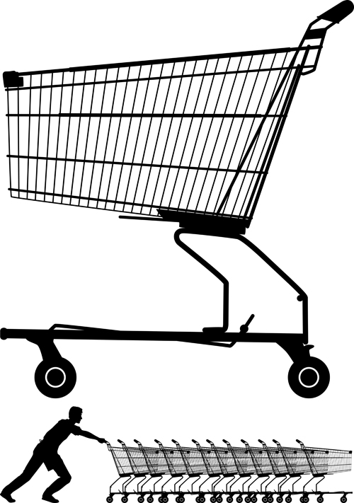 Set of Shopping trolley elements vector graphic 01