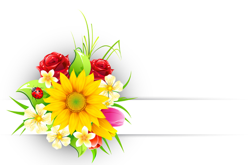 Spring flower elements Greeting Cards vector 04