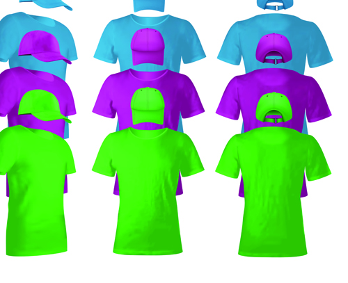 Colorful T-shirts and caps uniform vector template 01