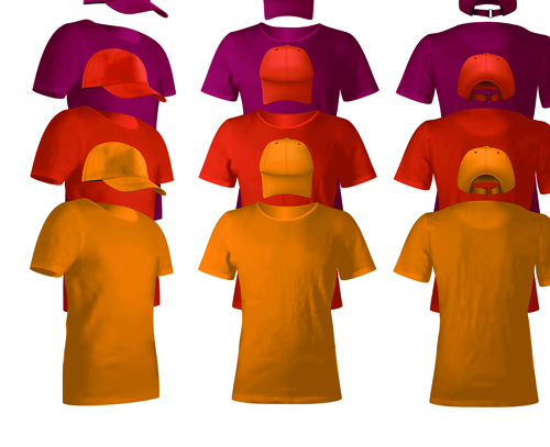 Colorful T-shirts and caps uniform vector template 02