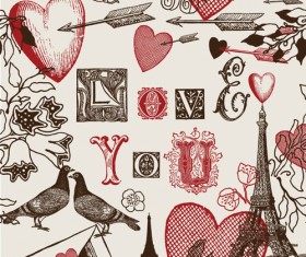 Romantic love Theme elements vector set 02