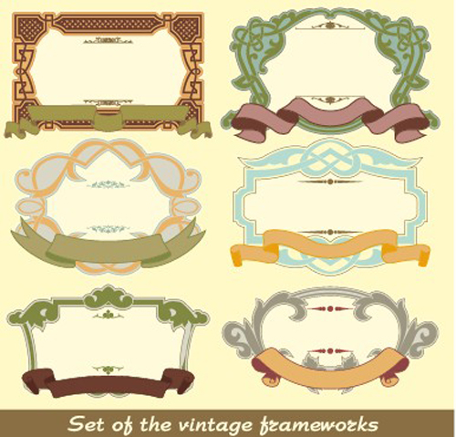 Set of Vintage frameworks elements vector 04