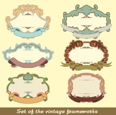 Set of Vintage frameworks elements vector 05