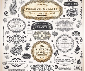 Vintage label and Ornaments design vector set 01