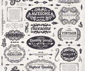 Vintage label and Ornaments design vector set 03