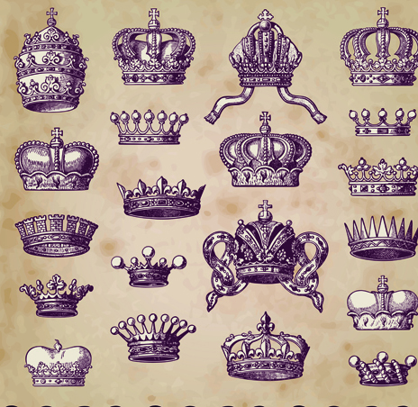 Vintage objects crown mix vector