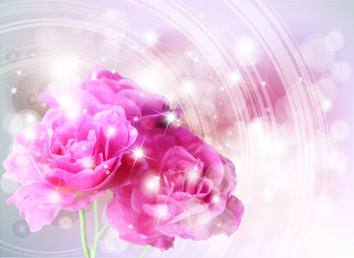 Points of light background with flowers vector set 01