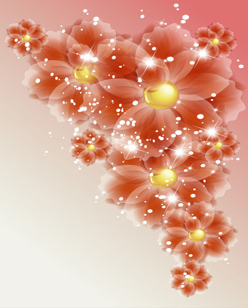 Points of light background with flowers vector set 03