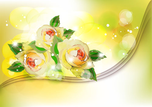 Points of light background with flowers vector set 05