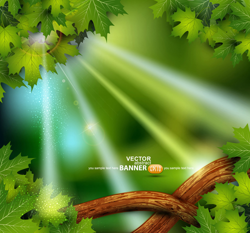 Shiny Green leaves background design vector 02