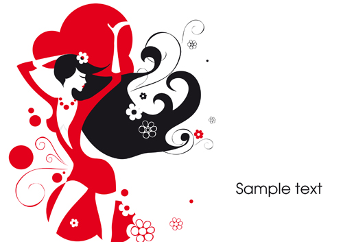 Beautiful Lady in red vector set 01