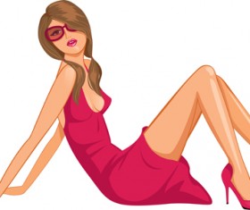 Beautiful Lady in red vector set 02