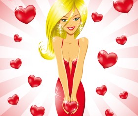 Beautiful Lady in red vector set 04