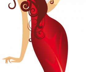 Beautiful Lady in red vector set 05
