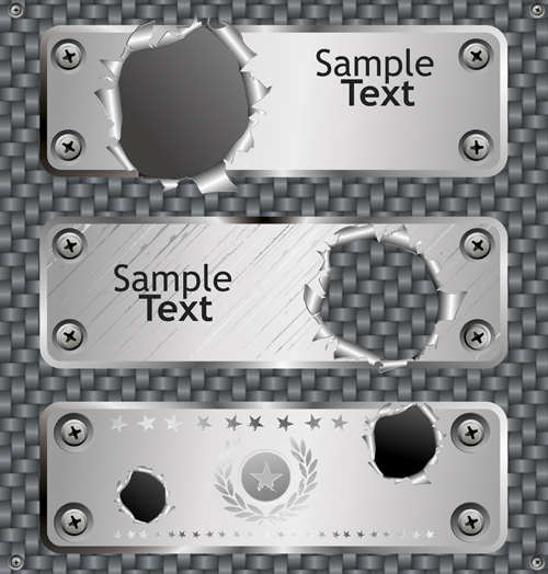 Set of Metal background with hole design vector 01