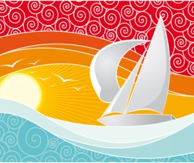 Sea Waves vector background set 04