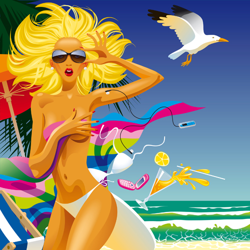 Summer Sexy Girls vector graphic set 04