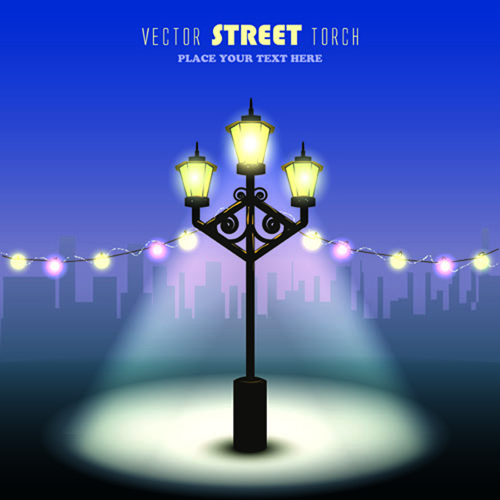 Shiny Street lamps background design vector set 02