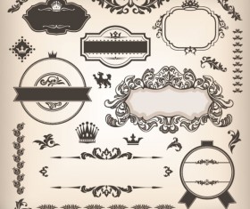 Vintage elements Borders and labels vector 02