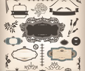 Vintage elements Borders and labels vector 03