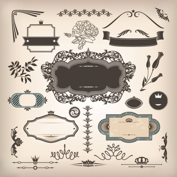 Vintage elements Borders and labels vector 03
