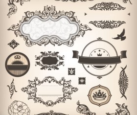 Vintage elements Borders and labels vector 04
