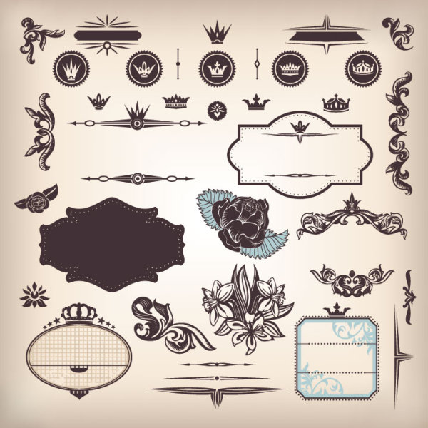 Vintage elements Borders and labels vector 05