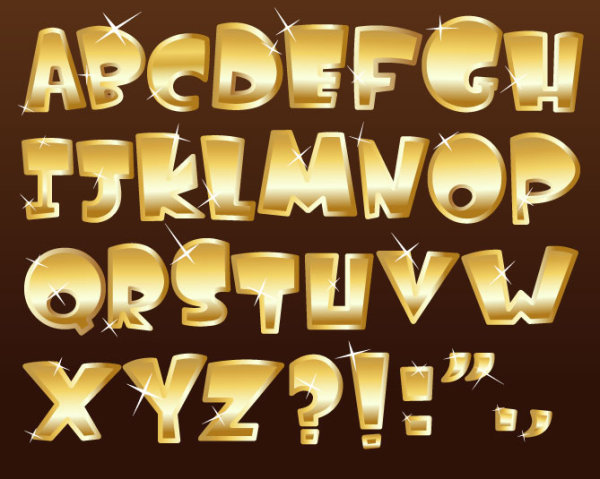 Shiny gold Alphabet and numeral, Punctuation vector 03