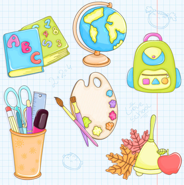 cute cartoon School Supplies vector set 02 free download