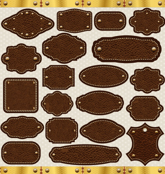 Different leather lables and tags mix vector 01