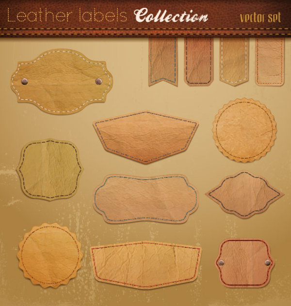 Different leather lables and tags mix vector 04