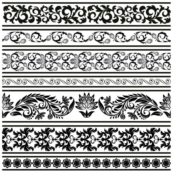 Black Seamless lace and ornaments vector 04