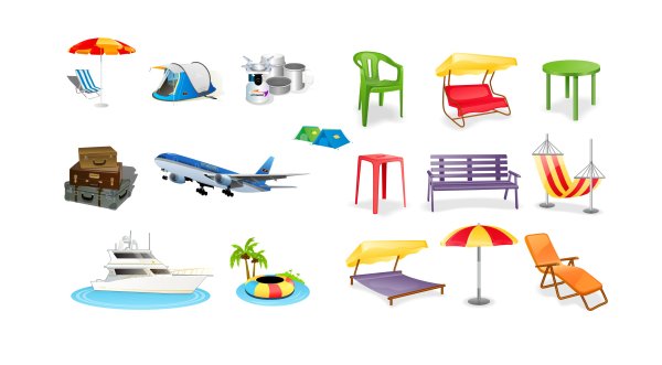 Leisure and tourism elements mix icon vector