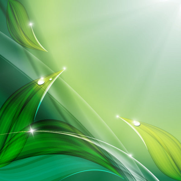 Green leaf with water droplets Background vector 02