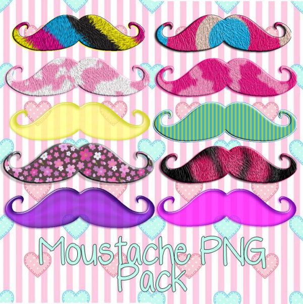 Various color mustache mix png pack