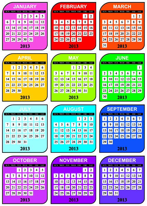 Elements of 2013 Year Planner Calendars design Vector 01