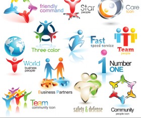 Shiny 3D logos and icons design vector 01