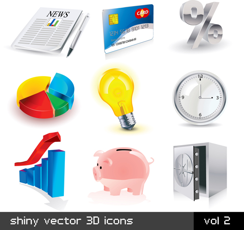 Shiny 3D logos and icons design vector 02