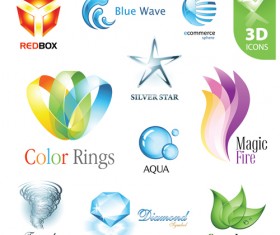 Shiny 3D logos and icons design vector 03