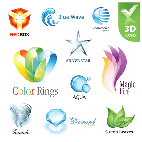 Shiny 3D logos and icons design vector 03