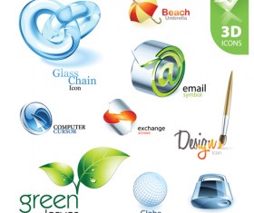 Shiny 3D logos and icons design vector 04