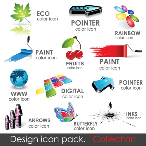 Shiny 3D logos and icons design vector 05