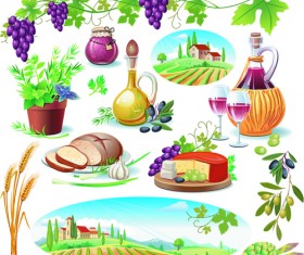 Various Food with Grapes vector set 04